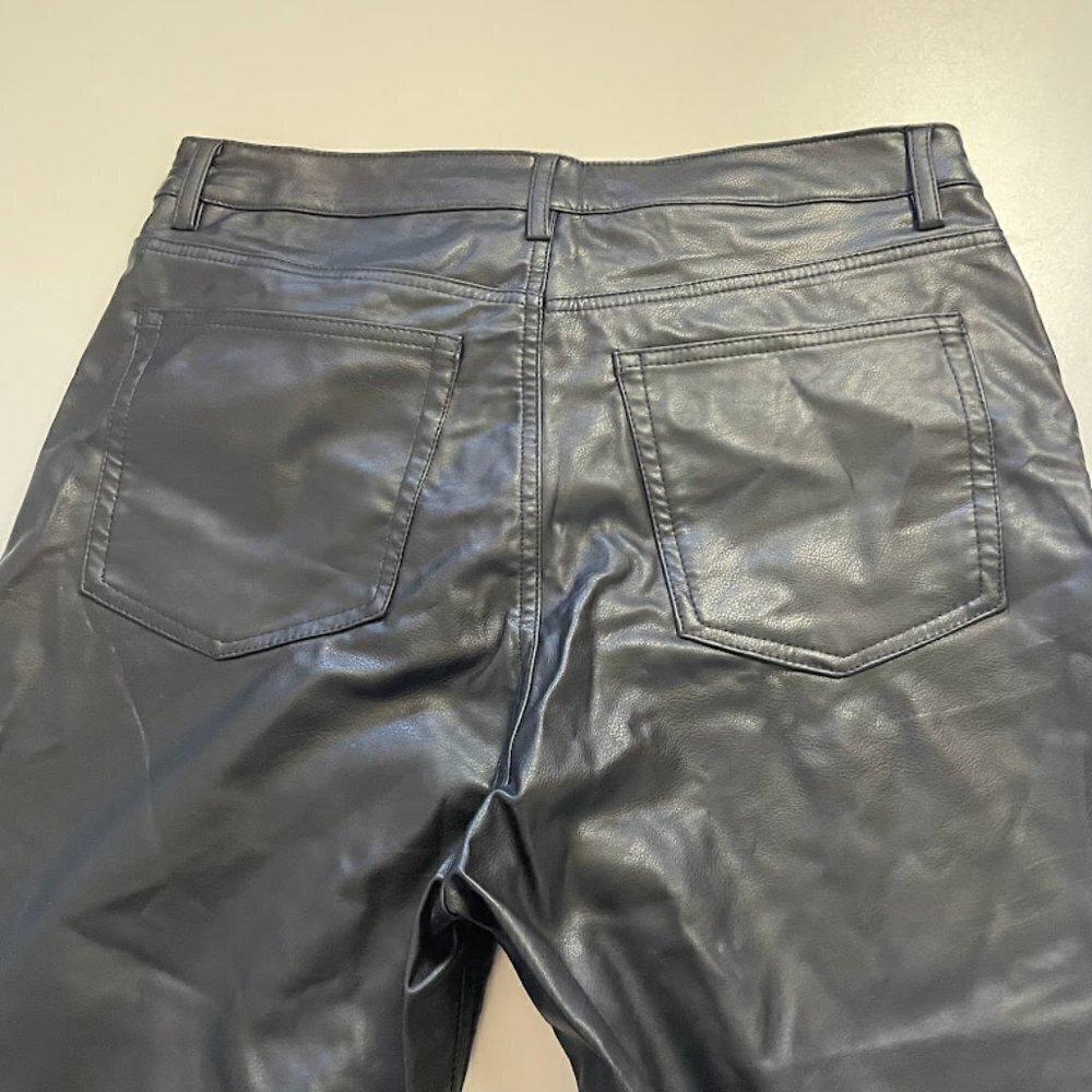 NWT H&M Pant Trouser Faux Leather Black Straight Leg Wide Winter Sweater Knit 14 - Picture 7 of 13